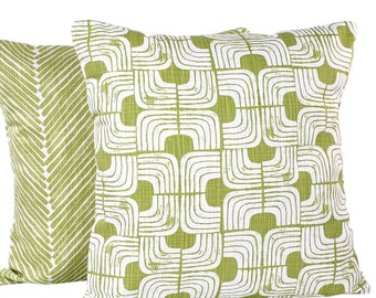 Chartreuse Pillow COVER Geometric Lime Green Slub Canvas Linen Look Cushion Designer Green Pillow Euro Shams Green White Modern Urban Pillow