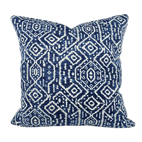 Navy Blue Ikat Pillow COVER, Bohemian Pillow Cushion, Modern Tribal, Navy Pillow, Magnolia Fabric Couch Sofa Throw Pillow Shams