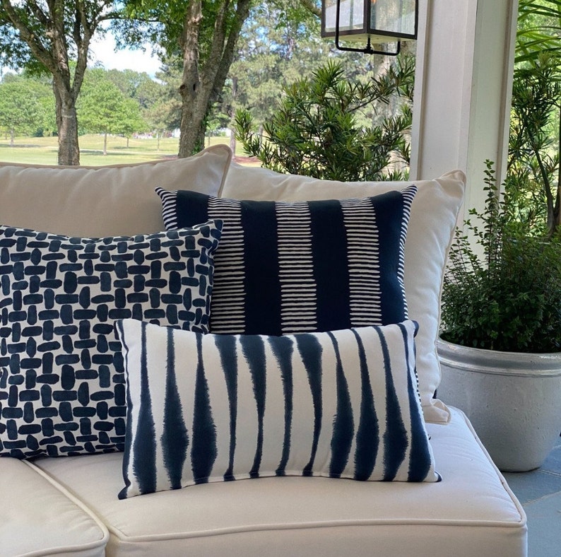 Navy OUTDOOR Pillow COVERS White Blue Coordinating Pillows Etsy