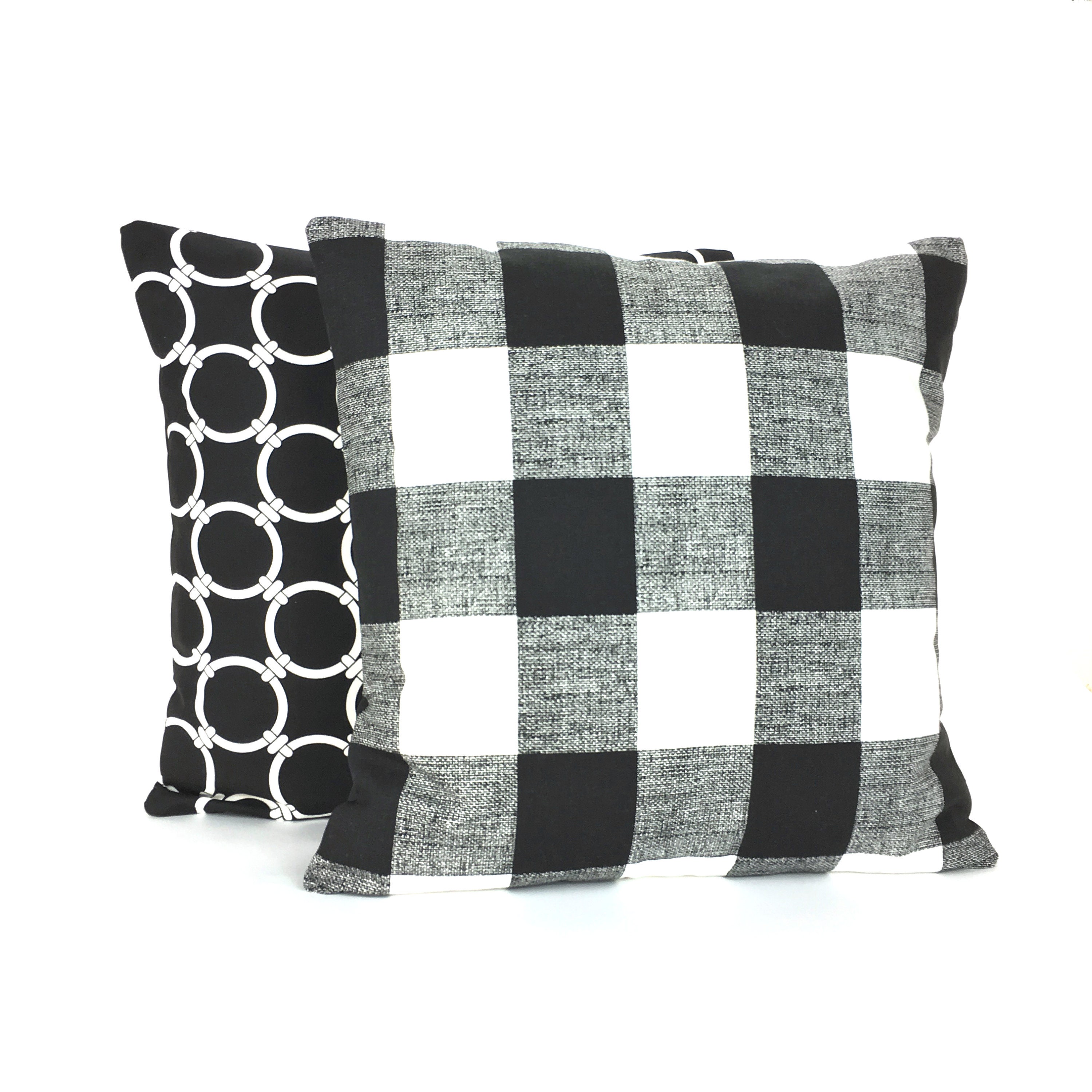 Farmhouse Buffalo Check Black White Throw Pillow Cover Black Etsy