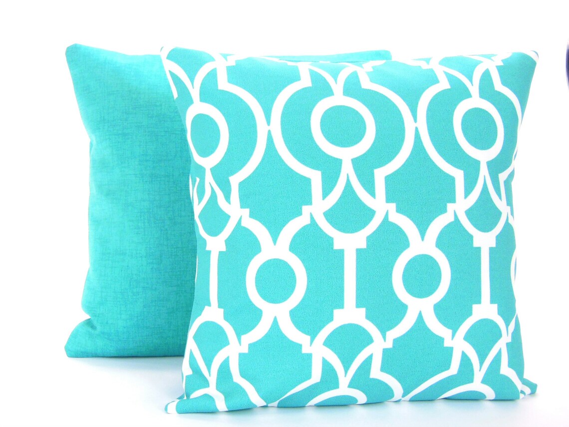 Aqua OUTDOOR Throw Pillow COVERS Nautical/Beach Pillow Aqua Etsy