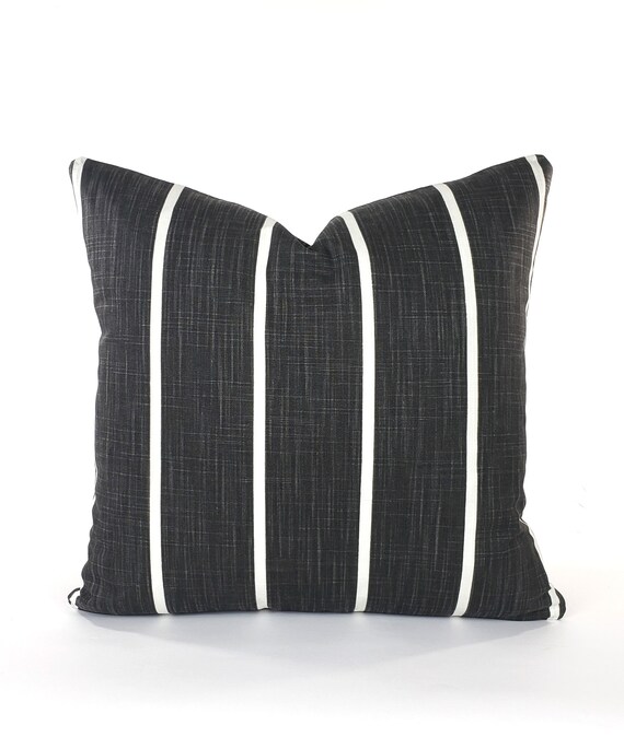 Black Stripe Pillow COVER Soft Black Inklinen Like Etsy UK