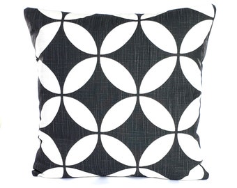 Black White Bold Modern Farmhouse Pillow Cover Geometric Charcoal Throw Pillow Accent Cushion Sofa Couch Bedding Shams Decor Slub Linen Like