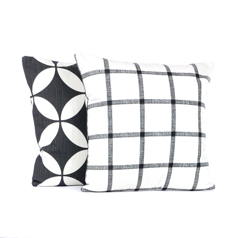 White Black Windowpane Check Throw Pillow Cover Farmhouse Etsy