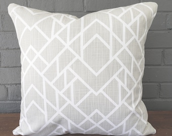 Gray Pillow COVER, Greige Slub Canvas, Geometric Designer -Look of Linen, Accent Throw Cushion, SeamsToMe23, Bedding