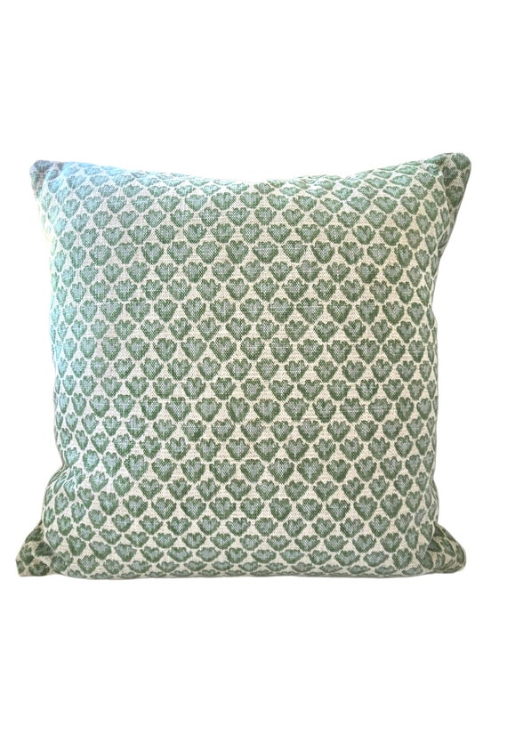 Sage Green Pillow Cover: Benton Heart Slub Natural Flax Cushion Spa Blue Cottage