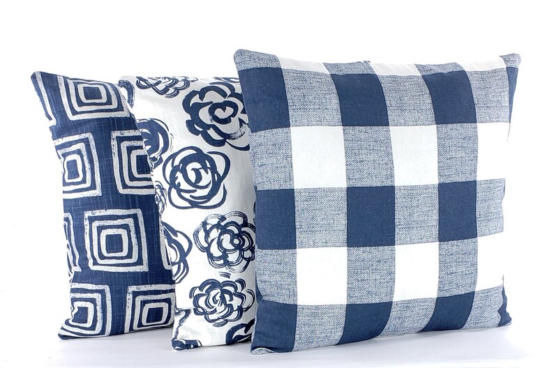 Navy Blush Pink Throw Pillow Covers Blue Modern Toss Cushion Etsy