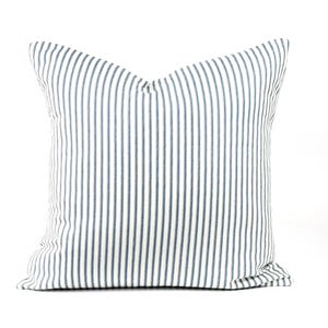Farmhouse Blue Ticking Stripe -Denim Blue Ivory-Throw Pillow Cover -Cottage Pillow- Accent Cushion- Couch Pillow Cottage Home Decor Porch