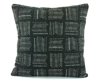 Modern Throw Pillow Cover, Black Ink Geometric Decorative Cushion, Bedding Pillows, Black White Slub Canvas Brave, seamstome23