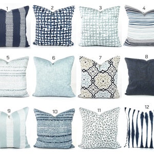 COUVRE-oreiller bleu EXTÉRIEUR, coussins blancs bleu marine, oreiller bleu clair, coussins d'extérieur coordonnés, à mélanger et à assortir