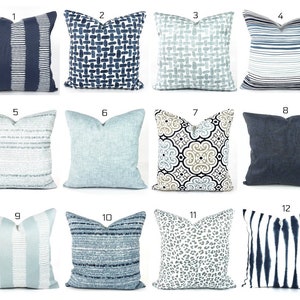 OUTDOOR Blue Throw Pillow COVERS Navy Blue White Cushions Light Blue Outdoor Coordinating Pillows, Mix and Match