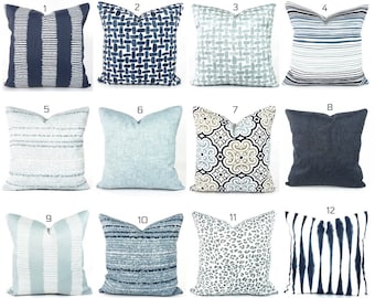 OUTDOOR Blue Throw Pillow COVERS Navy Blue White Cushions Light Blue Outdoor Coordinating Pillows, Mix and Match