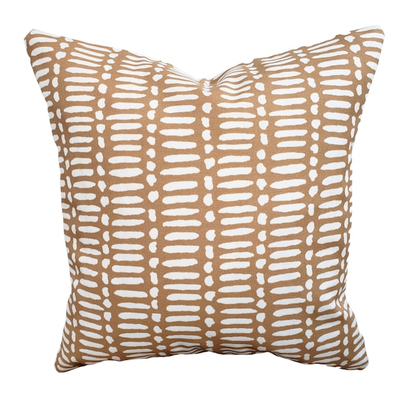 Tan OUTDOOR Pillow Cover Carmel White Stripe Dot Design Porch Patio Decor Ideas Boat Deck Cushion All Sizes  Brown Deck Boat Pillow Covers