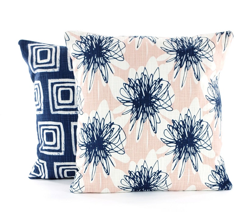 Navy Blush Pink Pillow COVERS Bold Geometric Decorative Throw Etsy