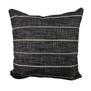 Farmhouse Pillow Charcoal Tan Stripe Pillow Cover Black Pillow Brown Throw Cushion Textured Charcoal Gray Linen Blend Decorator Fabric image 7