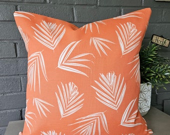 OUTDOOR Pillow COVER, Cottage Sunporch, Orange/ Clay Palms Coastal Deck Pillows, Patio Porch Decor Ideas Boat Throw Cushions Stripe Pillows