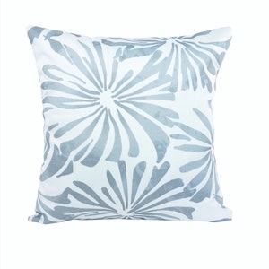 OUTDOOR Blue Pillow COVER, Mod Floral Slate Blue Pillow, Patio Deck Cushion, Boat Pillow, Belmont Blue Porch Pillows, Outdoor Covers