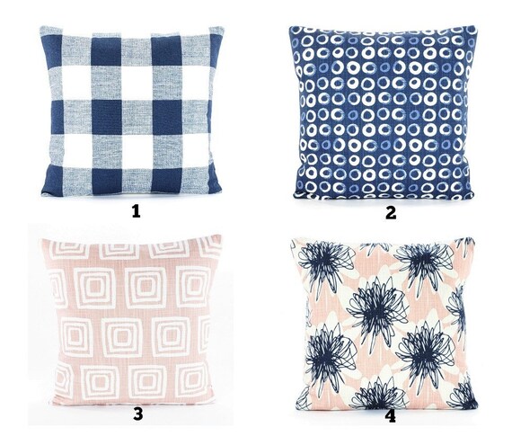 Farmhouse Pillows Navy Blush Pink Throw Pillow Covers Buffalo Etsy
