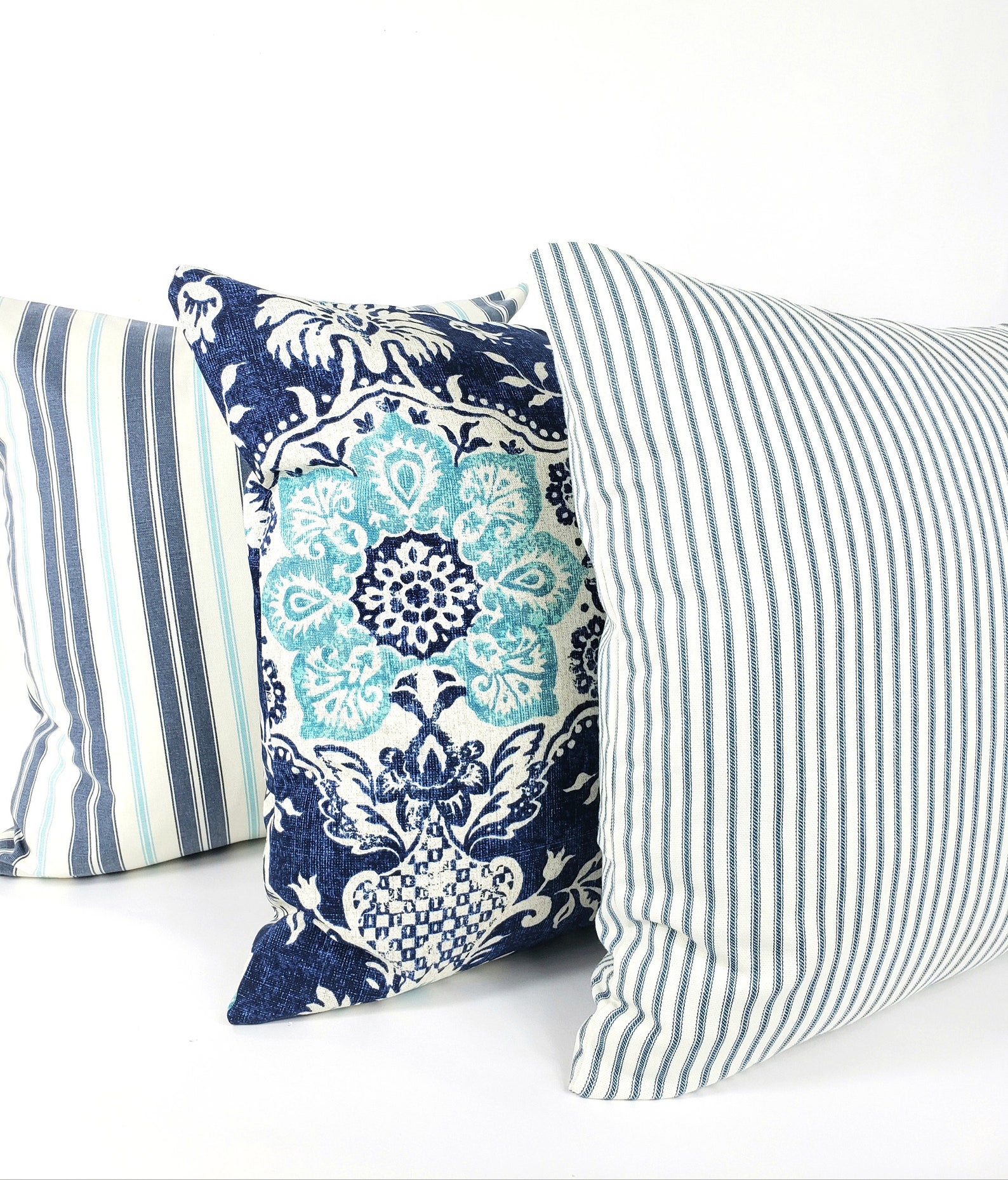 Blue Farmhouse Throw Pillow COVER Aqua Navy Decorative Floral Etsy UK