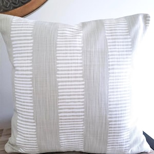 Greige Stripe Pillow Cover: Neutral Slub Canvas Throw Pillow