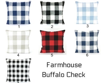 Farmhouse Buffalo Check Pillow COVERS Blue Black Red Decorative Couch Cushion Modern Decor Gingham Plaid Shabby Chic Gift Idea Bedding