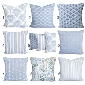 Blue Coastal Pillows Nautical Cushion Covers French Blue Bedding Euro Shams Slub Canvas Textured Cottage Soft Blue White All Sizes Lumbars