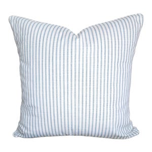 Coastal Blue White Ticking Stripe Throw Pillow Cover Textured Stripe Nautical Cushion Bedding Shams Beach Decor Pillows Slub Canvas