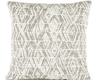 Tan Gray Modern Throw Pillow COVER, Ikat Decorative Cushion, Designer Couch Pillow Linen Like Slub Canvas Shams