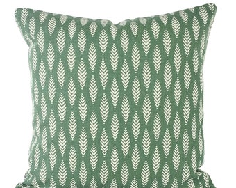 Green Pillow Covers, Green Cream Leaf Scott Living Designer Green Coordinating Prints Throw Pillow Couch, Euro Shams, Farmhouse Pillow