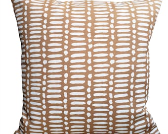 Tan White Stripe Outdoor Pillow Cover: Porch Patio Decor