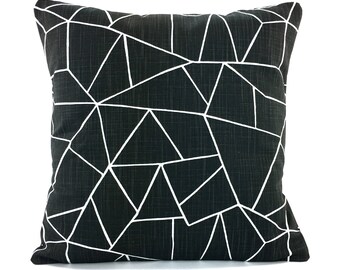 Black Ink Pillow Cover- Charcoal Gray Geometric Couch Sofa ,Decorative Throw Pillow Cushion-Bedding Pillow Shams-Toss Pillow-Linen