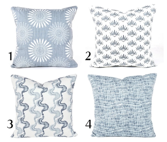 Blue Pillow COVERS Designer Pillows Slate Blue Cushion Cover Gray blue White Modern Prints Slub Canvas Linen Like Mix and Match Etsy