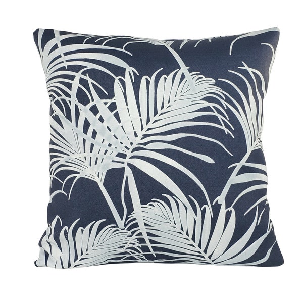 OUTDOOR Coastal Navy Palms Pillow Cover- Beach Tropical Cushion-Cottage Porch -Nautical Blue Navy White Outdoor - Deck Boat Cushion Accent