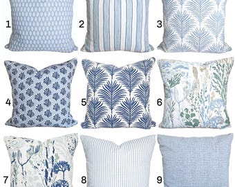 Coastal Pillow Covers Nautical Bedding Euro Shams Slub Canvas Cottage Blues and Whites