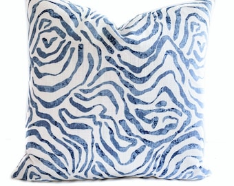 Indigo Watercolor Print Pillow Cover: Slub Canvas, Modern Blue Cushion
