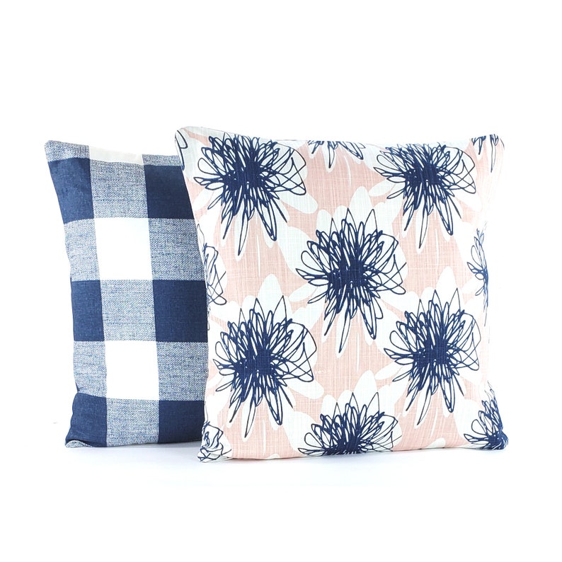 Farmhouse Navy Throw Pillow Covers Buffalo Check Blue Slub Etsy