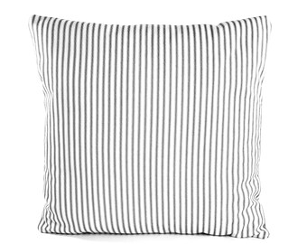 Farmhouse Black White Ticking Stripe, Farmhouse Decor Classic Ticking Pillow Cover, Accent Toss Cushion French Country