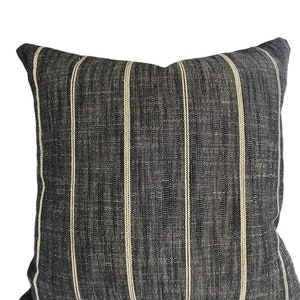 Farmhouse Pillow Charcoal Tan Stripe Pillow Cover Black Pillow Brown Throw Cushion Textured Charcoal Gray Linen Blend Decorator Fabric image 1