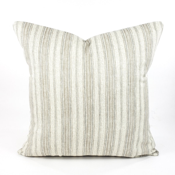 Tan Gray Striped -Farmhouse Pillow Cover - Neutral Oatmeal - Magnolia Home -Decorative Cushion-Couch Pillow-Accent Decor Grey Tan Pillow
