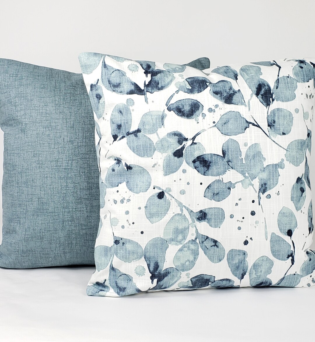 Blue Pillows, Chambray Vine COVERS, Pair of Blue Pillows, Chambray