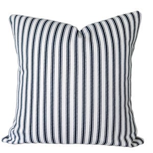 Navy Ticking Stripe Pillow Cover Cottage Large Stripe Bedding Shams Couch Throw Cushion Dark Blue White Moonlight Collection Cotton Canvas