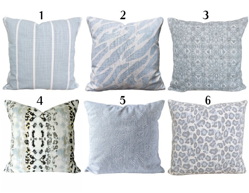 Blue Pillow COVERS Mineral Blue Throw Pillow Coordinates Cushion Modern Prints Slub Canvas Linen Like, Blue Pillow All Sizes, Mix and Match