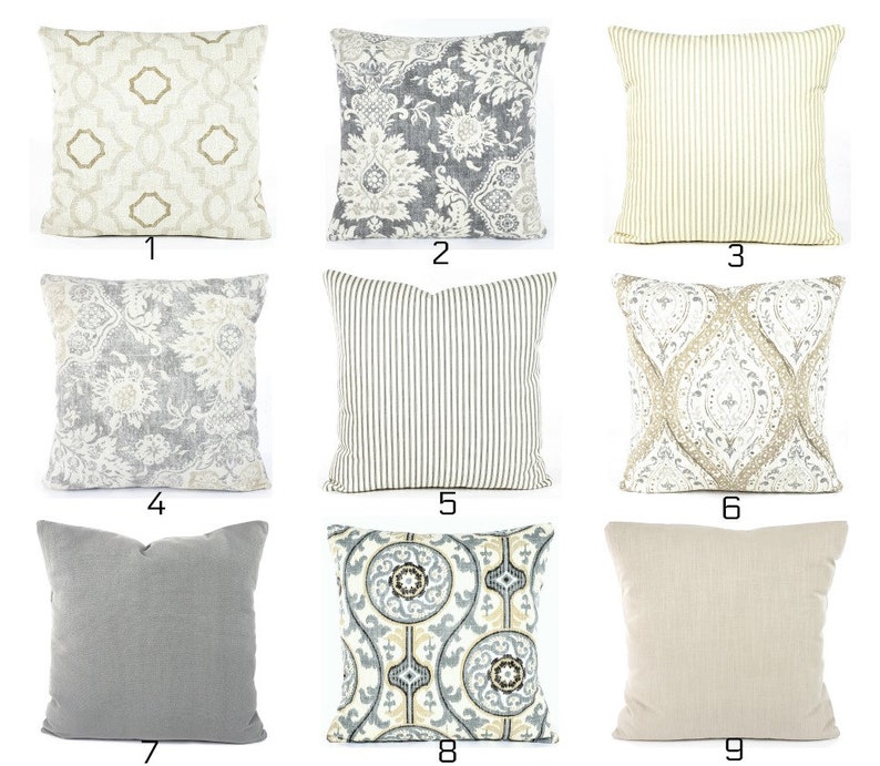 Farmhouse Pillows Gray Tan Throw Pillow Covers Grey Etsy