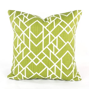 Chartreuse Pillow COVER, Pear/Lime Geometric Cushion, Modern Print Lime Covers, Green White Pillows, Slub Linen Textured Pillow Cover,