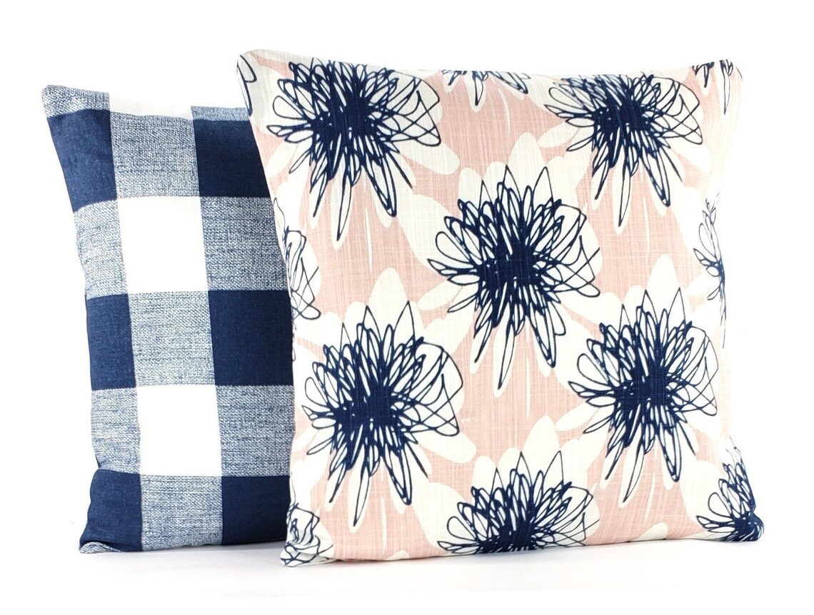 Navy Blush Pink Throw Pillow Covers Blue Modern Toss Cushion | Etsy