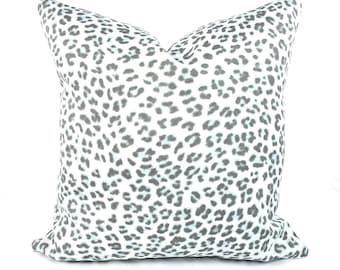 OUTDOOR Leopard Blue Gray Pillow, Animal Print Pillow COVER, Outdoor Beach Cushion-Belmont Cottage Deck Porch Pillows