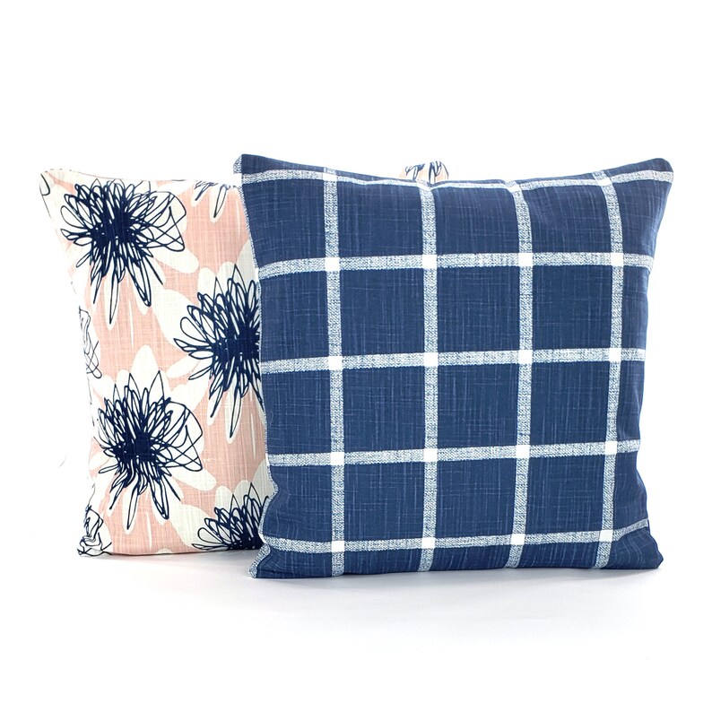 Blush Pink Navy Decorative Throw Pillow COVER Navy Floral Etsy