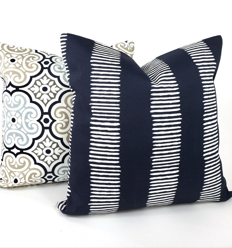 OUTDOOR Blue Pillow COVERS Navy Blue White Cushions Light Etsy
