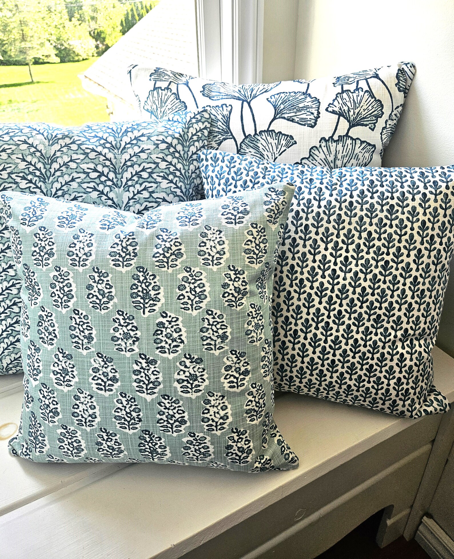 Blue Pillows Teal Cushion Cover Blue and White Small Block Print Throw — free download