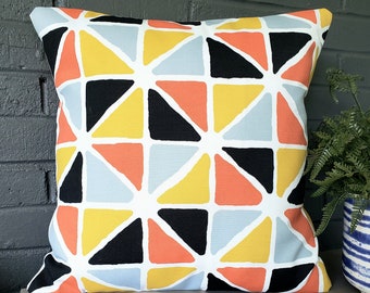 OUTDOOR Multi Color Pillow COVER, Beach Cushion, Cottage Sunporch, Triangle Print, Orange Blue Black Deck Pillows, Patio Porch Decor Ideas